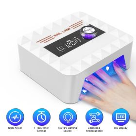 120W Cordless UV Nail Lamp Rechargeable Gel Curing Lamp Gel Polish Light Nail Dryer with LED Display 1-120S Timer Settings 30 LED Beads for Salon