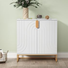 Accent Wood Grain Cabinet with 2 Doors, Storage Cabinet Sideboard with Gold Metal Legs for Living Room,Entryway and Kitchen Dining Room, White