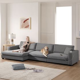 [VIDEO provided][New]134*54"Oversized Corduroy Sectional Sofa,L Shaped Cloud Couch with USB Charging Port,Cup Holder