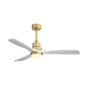 52 Inch Ceiling Fan With Dimmable Led Light 3 Solid Wood Blades Remote Control Reversible DC Motor For Living Room