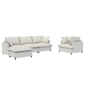 [New+Video] 3 Piece Living Room Sofa Set,Modular L Shaped Chenille Sectional Couch,Upholstered 3 Seater Sofa & Armchair & Movable Ottoman