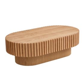 43.70Inch Modern Handcraft Drum Coffee Table Oval Coffee Table for Living Room,Small Wooden Coffee Table with Sturdy Pedestal for Office,ASH Colo