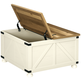HOMCOM Farmhouse Coffee Table with Storage, Large Square Coffee Table for Living Room Furniture, Wooden Center Table