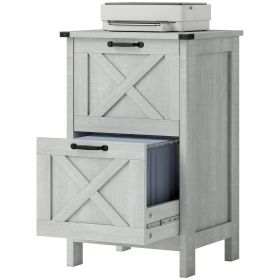 HOMCOM Vertical File Cabinet with 2 Drawers, Rustic Farmhouse Office Storage Cabinet for A4, Letter Size, Distressed Light Gray