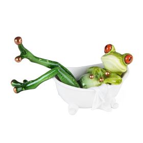 6"W Frog in Bath Tub Funny Animal Figurine Home Decor Gift