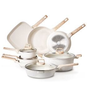 19 Piece Pots and Pans Set Granite Nonstick Kitchen Cookware Induction White