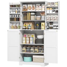 HOMCOM Farmhouse Kitchen Pantry, 72" Tall Pantry Cabinet with 4 Barn Doors, 4 Adjustable Shelves and 8 Door Shelves, White