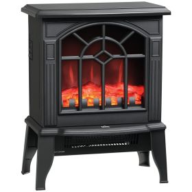 HOMCOM Electric Fireplace Heater, Freestanding Fireplace Stove with Realistic Flames Overheating Protection 750W/1500W, Black