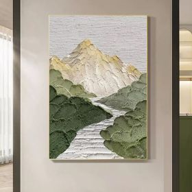 Hand Painted Oil Painting Mountains Landscape Art Painting Green Abstract Wall Art Large Textured Canvas Art Light Green Landscape Painting Sky A (style: 01, size: 60x90cm)