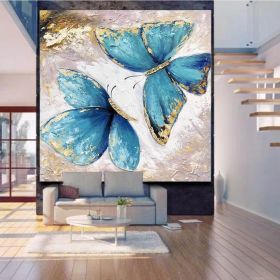 Hand Painted Oil Painting Original Abstract Art Painting on Canvas Blue Painting Handmade Wall Art Abstract Painting Butterfly Painting Contempor (style: 01, size: 150x150cm)