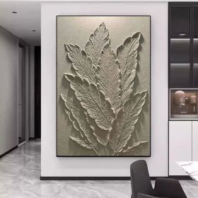 Original White Banana Leaf Texture Painting White 3D Texture Art Minimalist Canvas Art Contemporary White Abstract Botanical Wall Home Decor (style: 01, size: 50x70cm)