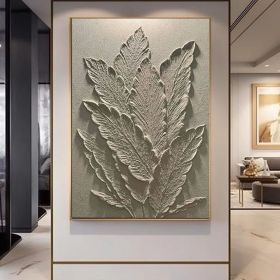 Original White Banana Leaf Texture Painting White 3D Texture Art Minimalist Canvas Art Contemporary White Abstract Botanical Wall Home Decor (style: 01, size: 80x120cm)