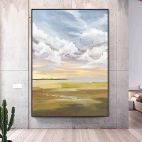 Abstract 100% Handmade Blue Sky Landscape Oil Painting Scenery Large Size Canvas Picture Gift for Living Room Decoration (size: 90x120cm)