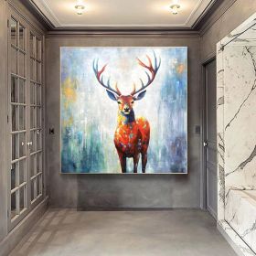 Hand Painted Abstract Deer Oil Painting On Canvas Textured Wall Art Animal Painting Textured Painting Abstract Wall Art Textured Wall Decor Gift (style: 01, size: 140x140cm)