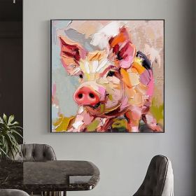 Pig Oil Painting on Canvas Cub Animals Original Art Rustic Animals Artwork Pet Portrait Gifts for Pets (style: 01, size: 120x120cm)