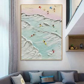 The Beach Joys Ocean Surfing Art Hand Painted Extra Large Heavy Textured 3D Minimalist Swimming Art Abstract Oil Painting Contemporary Art (style: 01, size: 140x210cm)