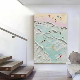 The Beach Joys Ocean Surfing Art Hand Painted Extra Large Heavy Textured 3D Minimalist Swimming Art Abstract Oil Painting Contemporary Art (style: 01, size: 100x150cm)