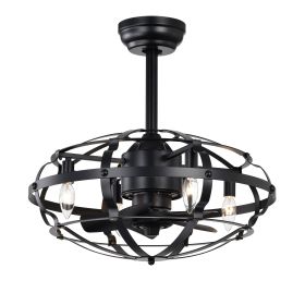 Hot Sell Industrial Ceiling Fan Light Kit for Living Room Bedroom Kitchen and Bladeless Caged Ceiling Fan with Lights (Color: as Pic)