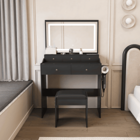 New Large Mirror Vanity Desk for Bed room , Modern Makeup Vanity Set with Power Outlet and Hair dryer holder, 5 Drawers (default: default title)